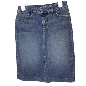 NYDJ Mid Length Denim Skirt 4 Lift & Tuck Stretch Classic Chic Grunge Y2K